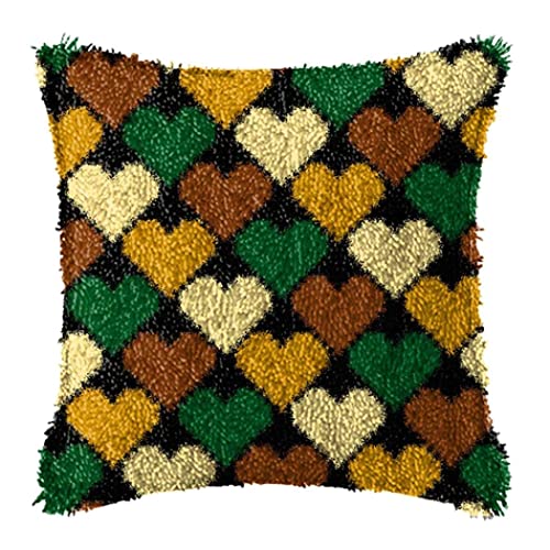 XUJINGJIE Knüpfteppich Knüpfkissen Zum Selber Knüpfen Für Erwachsene DIY Kissenbezug Teppich Knüpfen Set mit Liebe Vorgedrucktes Muster Handarbeit Stickerei Sofakissenbezug Set, 43X43cm von XUJINGJIE