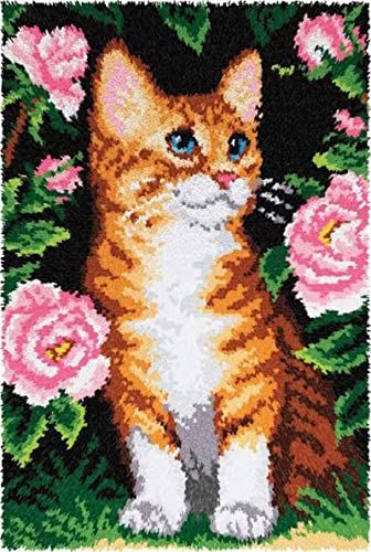 XUJINGJIE Knüpfteppich Zum Selber Knüpfen Katze Teppich Knüpfen Kreuzstich Set DIY Knüpfkissen Tapisserie Fußabtreter Handwerk, 52X38cm von XUJINGJIE