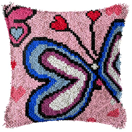 XUJINGJIE Knüpfteppich Zum Selber Knüpfen Knüpfkissen Kissenbezug Teppich Knüpfen Set Erwachsene mit Vorgedrucktem Muster Für Sofa Home Decor, Schmetterling, 43X43cm,A von XUJINGJIE