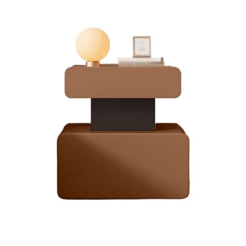 XUJUAN-0227 Kommode Brauner Nachttisch aus Holz, kleines Schlafzimmer-Aufbewahrungsmöbel, Zwei Schubladen, Leder-Organizer, Sideboard(Groß) von XUJUAN-0227