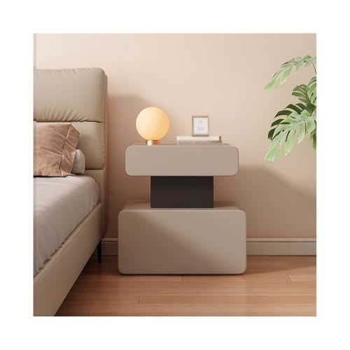 XUJUAN-0227 Kommode Khakifarbener Nachttisch aus Holz, kleines Schlafzimmer-Sideboard mit Doppelschublade und unregelmäßiger Aufbewahrung Leder(Groß) von XUJUAN-0227