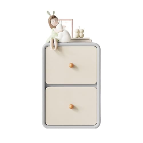 XUJUAN-0227 Kommode Nachttisch aus Holz, klein, ultraschmal, seitlicher Clip-Organizer, Aufbewahrungsschrank, grau-beige, doppelte Schublade(Groß) von XUJUAN-0227