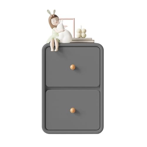XUJUAN-0227 Kommode Nachttisch aus Holz, klein, ultraschmal, seitlicher Clip-Organizer, Aufbewahrungstruhe, grau, Doppelschublade(Groß) von XUJUAN-0227