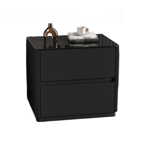 XUJUAN-0227 Kommode Nachttisch aus Holz for Schlafzimmer, Haushalt, Doppelschublade, Glasplatte, Schwarz(XS) von XUJUAN-0227