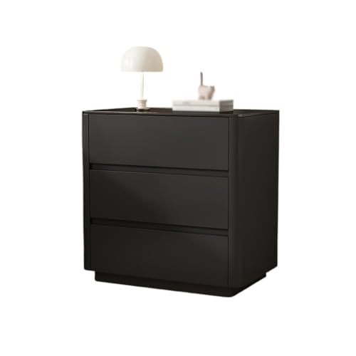 XUJUAN-0227 Kommode Schwarzer Nachttisch aus Holz for Schlafzimmer, Haushalt, DREI Schubladen, Glasschränke(XS) von XUJUAN-0227