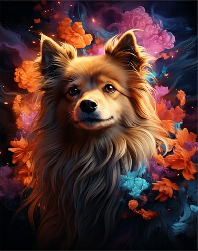 Diamond Painting Erwachsene Dog, Animal Diamond Painting, Bunte Muster Diamantmalerei DIY Kunst Handwerk Set, Rund Full Drill Craft Cross Stickerei für Damen Dekoration Geschenke 70x95cm T-47 von XUJYLXZA