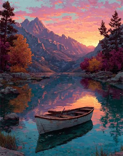 Diamond Painting Erwachsene Lake, Boat Diamond Painting, Bunte Muster Diamantmalerei DIY Kunst Handwerk Set, Rund Full Drill Craft Cross Stickerei für Damen Dekoration Geschenke 90x120cm T-67 von XUJYLXZA