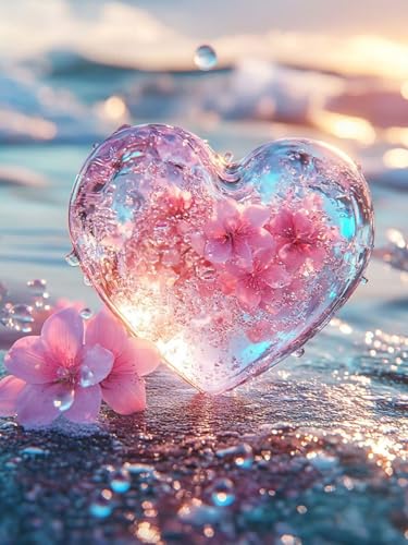Diamond Painting Herz Diamond Painting Erwachsene Bilder Strand DIY Crystal Arts , Mosaikherstellung Stickerei Kreuzstich Basteln Sets für Anfänger Kinder Mädchen Geschenk Home Wand Décor 50x70cm B-3 von XUJYLXZA