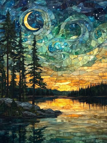 Diamond Painting Mond Diamond Painting Erwachsene Bilder Abstrakt DIY, Crystal Arts Mosaikherstellung Stickerei Kreuzstich Basteln Sets für Anfänger Kinder Mädchen Geschenk Home Wand Décor 50x70cm E-8 von XUJYLXZA
