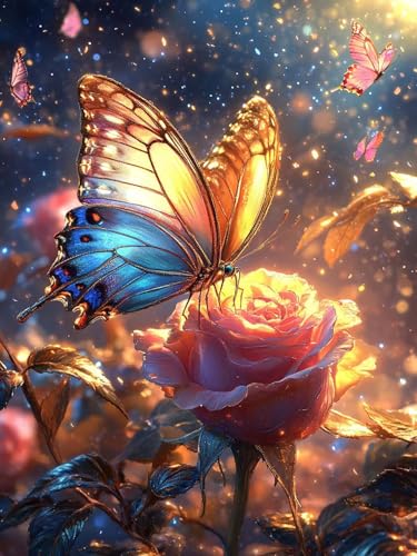 Diamond Painting Schmetterling Diamond Painting Erwachsene Bilder Blumen DIY Crystal Arts , Mosaikherstellung Stickerei Kreuzstich Basteln Sets für Anfänger Kinder Geschenk Home Wand Décor 60x80cm S-8 von XUJYLXZA