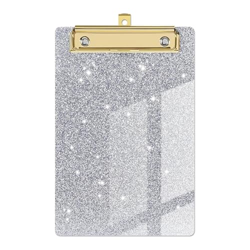 Papier-Organizer, glitzerndes Schreib-Klemmbrett mit flachem Gold-Clip, Menü-Ordner, Flash-Memo-Zwischenablage, Dateiordner(Silver) von XUMKFJRE