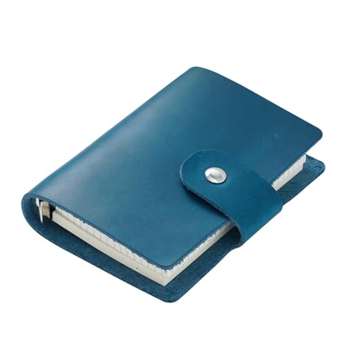 XUMKFJRE Ringplaner aus Leder im A8-Format, 5-Loch-Ringe, Mini-Notizbuch mit 15 mm silbernen Ringen, Retro-Organizer, Tagebuch, Notizblock(Blue-A8) von XUMKFJRE