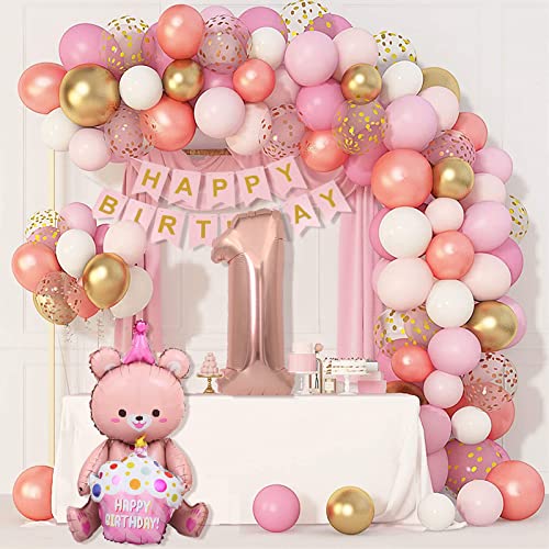 Luftballon 1. Geburtstag, Geburtstag Deko Mädchen 1. Jahr, Deko 1. Geburtstag Mädchen, 1. Geburtstag Deko Luftballons 1. Geburtstag Mädchen, Luftballons Rosa Gold,Luftballons Geburtstag Mädchen 1 Jahr von XUNHQT