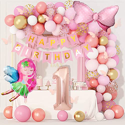 Luftballon 1. Geburtstag Mädchen, Geburtstag Deko 1. Jahr, Deko 1. Geburtstag Mädchen, 1. Geburtstag Deko Luftballons 1. Geburtstag Mädchen, Luftballons Rosa, Luftballons Geburtstag Mädchen 1 Jahr von XUNHQT
