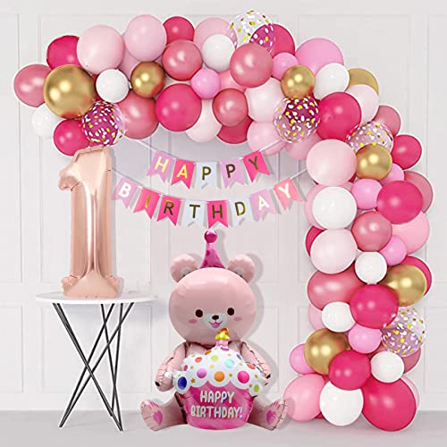Luftballon 1. Geburtstag, Geburtstag Deko Mädchen 1. Jahr, Deko 1. Geburtstag Mädchen, 1. Geburtstag Deko Luftballons 1. Geburtstag Mädchen, Luftballons Rosa Gold,Luftballons Geburtstag Mädchen von XUNHQT