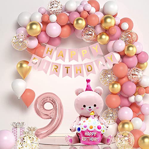 Luftballon 9. Geburtstag Mädchen, Geburtstag Deko Mädchen 9. Jahr, Deko 9. Geburtstag Mädchen, 9. Geburtstag Deko Luftballons, 9. Geburtstag Mädchen, Luftballons Rosa Gold von XUNHQT