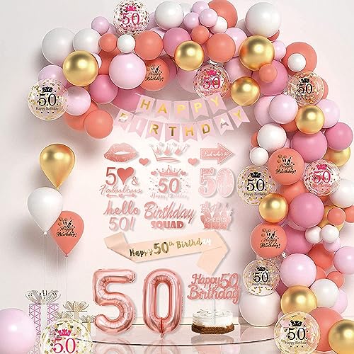 Luftballon 50. Geburtstag Damen, Geburtstag Deko Mädchen 50. Jahr, Deko 50. Geburtstag Damen, 50. Geburtstag Deko Luftballons, 50. Geburtstag Damen, Luftballons Rosa von XUNHQT