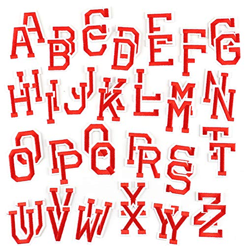 XUNHUI 52Stück Rot 26 Buchstabe Patches zum Aufbügeln Buchstabe Aufnäher für Kleidung A-Z Alphabet Applique Aufnähen/Aufbügeln Aufnäher DIY Name von XUNHUI
