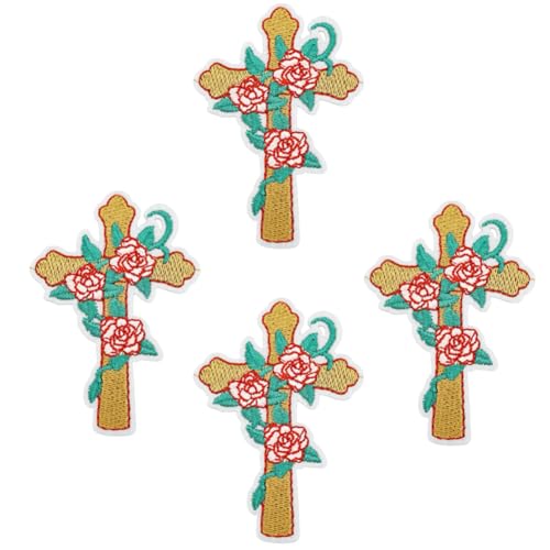 XUNHUI Aufnäher mit Rosen-Kreuz, bestickt, Blumenapplikation, zum Aufbügeln auf Kleidung, bestickt, 5 Stück von XUNHUI