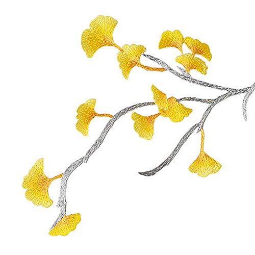 XUNHUI Gelbe Ginkgo-Biloba-Blattpflanze bestickt Flicken Eisen auf Nähen auf DIY Nähen gestickte Applikation von XUNHUI