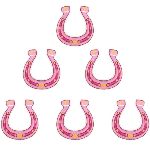 XUNHUI Rosa Hufeisen Patch für Kleidung, zum Aufbügeln oder Aufnähen, niedlicher Aufnäher, Stoff, Kleidung, Abzeichen, DIY, Bekleidungszubehör, 6 Stück von XUNHUI
