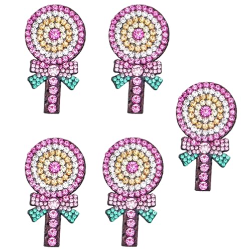 XUNHUI Rosa Strass Lutscher Glänzende Patches Sweet Candy Aufnäher Glitzer Handgemachte Bestickte Applikation Silber Kristall für Kleidung Taschen DIY 5 Stück von XUNHUI