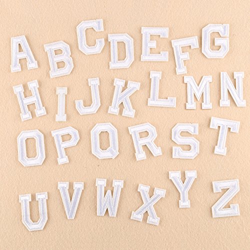 XUNHUI Weiß 26 Englischen Buchstaben A-Z bestickt Motiv Applique Eisen auf Patch nähen Kleidung DIY Aufnäher für Kleidung Applikationen von XUNHUI