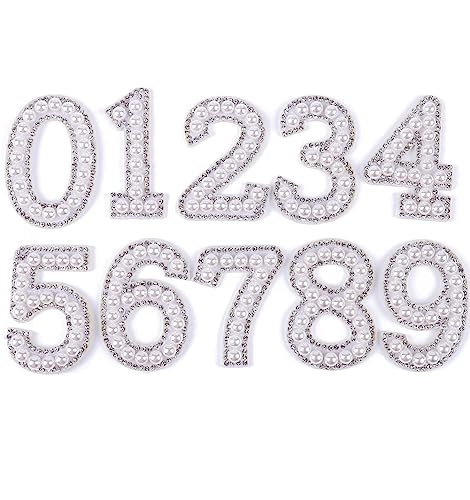 XUNHUI Weiße 0-9 Zahlen Patch Perlen Strass steine zum Aufbügeln für Kleidung Hut DIY-Nähen Bekleidungs applikationen 10 Stück von XUNHUI