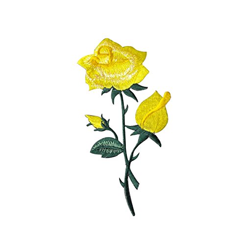 XUNHUI gelb rose Blume Aufnäher Flicken Kleidung Dekorieren Eisen auf Applikation Blume Aufnäher 1 Stück （5,1 cm X 12,7 cm ） von XUNHUI