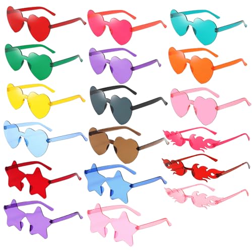 XUNIVERS 18 Paar Herzförmige Brille, Retro Hippie Sonnenbrille, Rund Party Brillen, Lustige Partybrillen, Stern-/Flammen-Sonnenbrille, Für Karneval, Themenparty, Strand, Sommer, Geburtstagsfeier XUNIVERS 18 Paar Herzförmige Brille, Retro Hippie Sonnenbrille, Rund Party Brillen, Lustige Partybrillen, Stern-/Flammen-Sonnenbrille, Für Karneval, Themenparty, Strand, Sommer, Geburtstagsfeier von XUNIVERS