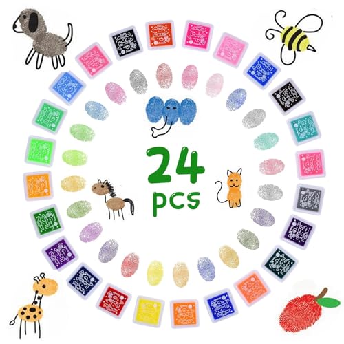 XUNIVERS Stempelkissen Set, Fingerabdruck Stempelkissen,Stempelkissen Kinder Ungiftig Abwaschbar Tinte Stamp Pad für Papier Handwerk Stoff Malerei DIY Geburtstag Geschenk (24 Farben) von XUNIVERS