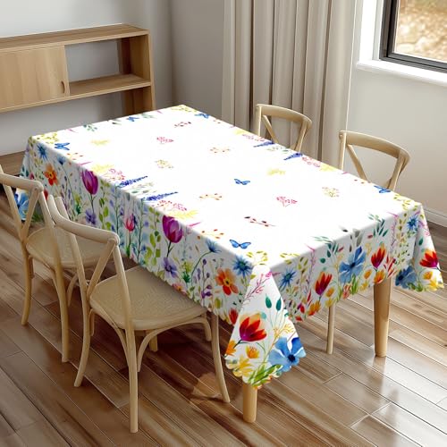 XUNNEECY Tischdecke mit Blumenmuster, rechteckig, Polyester, mit Spitzenbesatz, waschbar, Esstischdecke für Küche, Party, Outdoor, 137 x 183 cm von XUNNEECY
