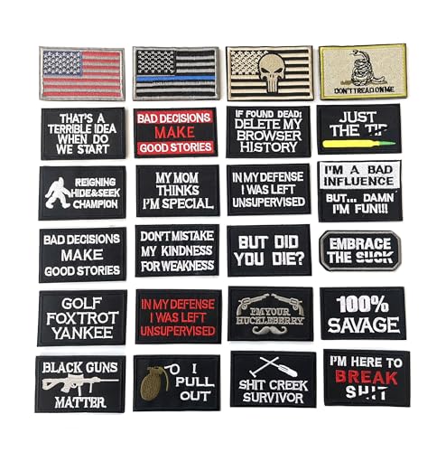 Bundle 24 Stück lustige taktische Militär-Aufnäher mit amerikanischer Flagge, komplettes Stickerei-Patch-Set für Mützen, Militäruniformen, taktische Ausrüstung (24 Stück Schlaufen- und Hakenflicken) Bundle 24 Stück lustige taktische Militär-Aufnäher mit amerikanischer Flagge, komplettes Stickerei-Patch-Set für Mützen, Militäruniformen, taktische Ausrüstung (24 Stück Schlaufen- und Hakenflicken) von XUNQIAN