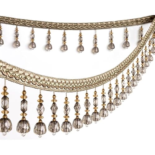 1 Stück, 1 Meter, elegante Fransenborte mit Quaste und Perlen for Bastelarbeiten, Vorhänge, Tischdecken und Heimdekoration.(Champagne) von XUPBEHJO