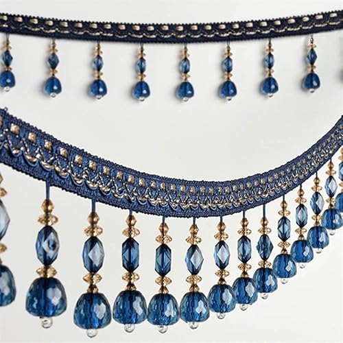 1 Stück, 1 Meter, elegante Fransenborte mit Quaste und Perlen for Bastelarbeiten, Vorhänge, Tischdecken und Heimdekoration.(Dark Blue) von XUPBEHJO