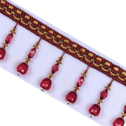 1 Stück, 1 Meter, elegante Fransenborte mit Quaste und Perlen for Bastelarbeiten, Vorhänge, Tischdecken und Heimdekoration.(Date Red) von XUPBEHJO