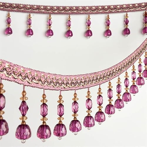 1 Stück, 1 Meter, elegante Fransenborte mit Quaste und Perlen for Bastelarbeiten, Vorhänge, Tischdecken und Heimdekoration.(Purple) von XUPBEHJO