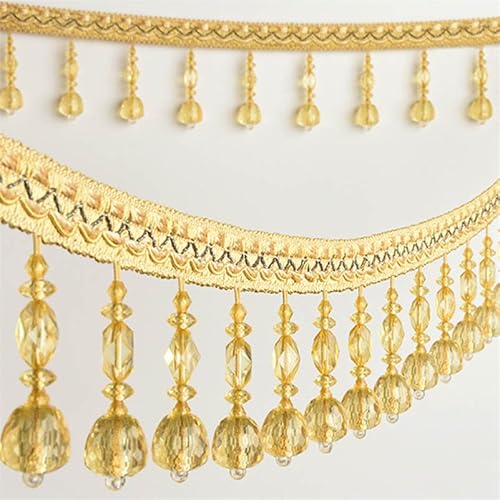 1 Stück, 1 Meter, elegante Fransenborte mit Quaste und Perlen for Bastelarbeiten, Vorhänge, Tischdecken und Heimdekoration.(Yellow) von XUPBEHJO