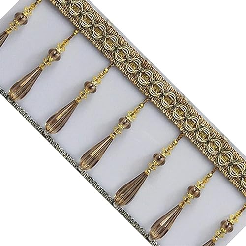 1 Stück 1 Meter geflochtene Quastenfransenbesatz mit Perlen for DIY-Heimdekoration – elegantes Nähen von Vorhängen und Tischdekoration(Curry) von XUPBEHJO