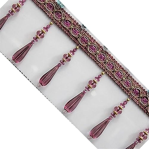 1 Stück 1 Meter geflochtene Quastenfransenbesatz mit Perlen for DIY-Heimdekoration – elegantes Nähen von Vorhängen und Tischdekoration(Purple) von XUPBEHJO