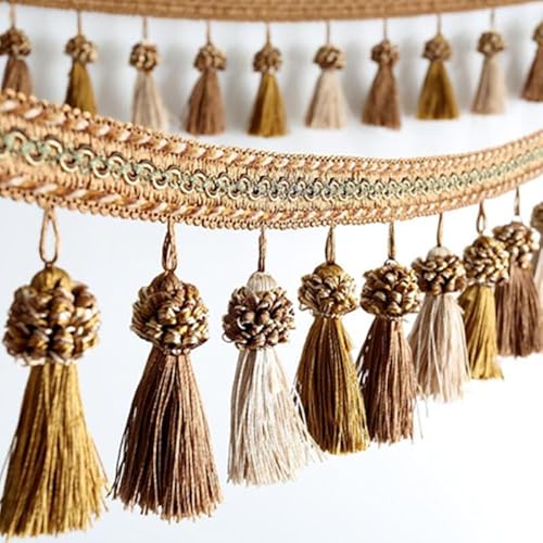 1 Stück 1 Yard geflochtene Perlenkugel-Quastenfransenbesatz for DIY-Heimdekoration – elegante Vorhang- und Tischdeckendekoration(Brown) von XUPBEHJO