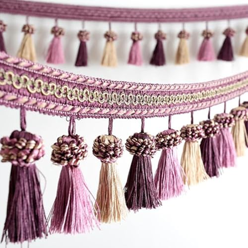 1 Stück 1 Yard geflochtene Perlenkugel-Quastenfransenbesatz for DIY-Heimdekoration – elegante Vorhang- und Tischdeckendekoration(Purple) von XUPBEHJO