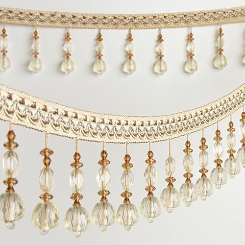 1 Stück 12 Meter Spitzenbesatz mit Kristallperlen – Elegantes Fransenband mit hängenden Perlen for Nähen und for die Heimdekoration(Beige) von XUPBEHJO