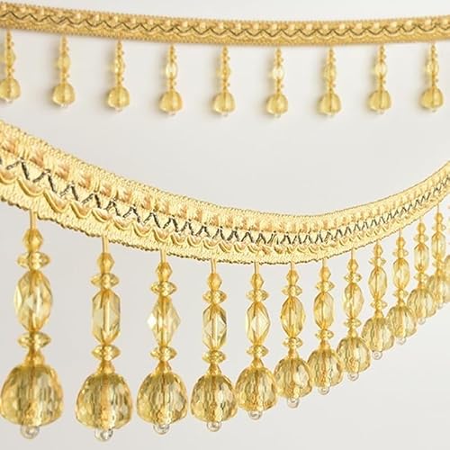 1 Stück 12 Meter Spitzenbesatz mit Kristallperlen – Elegantes Fransenband mit hängenden Perlen for Nähen und for die Heimdekoration(Yeiiow) von XUPBEHJO