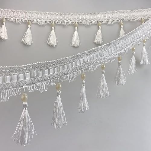 1 Stück 12 Yards Elegante Perlenquaste Fransenbesatz for DIY Polsterhandwerk und Wohnkultur(White) von XUPBEHJO
