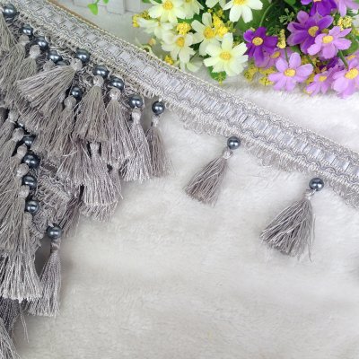 1 Stück 12 Yards Perlenanhänger-Fransenbesatz – DIY-Vorhangborte for Nähen, Basteln, for Kleidung, Sofa- und Tischdeckendekoration(Grijs) von XUPBEHJO
