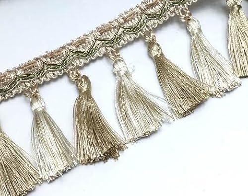 1 Stück 14 Yards Elegante Perlenquaste Fransen Spitzenbesatz for DIY Handwerk und Heimdekoration(Beige White) von XUPBEHJO