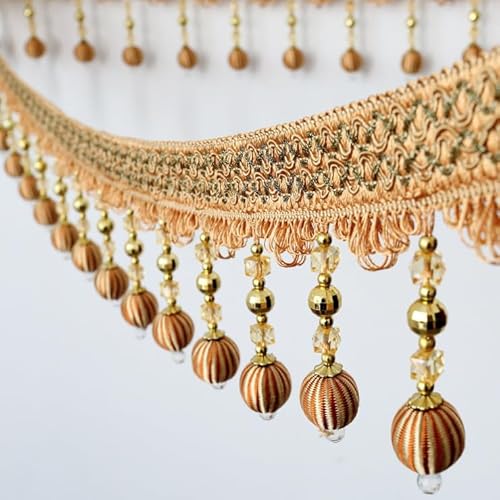 1 Stück geflochtene Fransenbesatz mit Kristallperlen for Selbermachen, Quaste, for die Heimdekoration – 6/12 Meter strapazierfähige Polyesterspitze(Oranje,12 meters) von XUPBEHJO