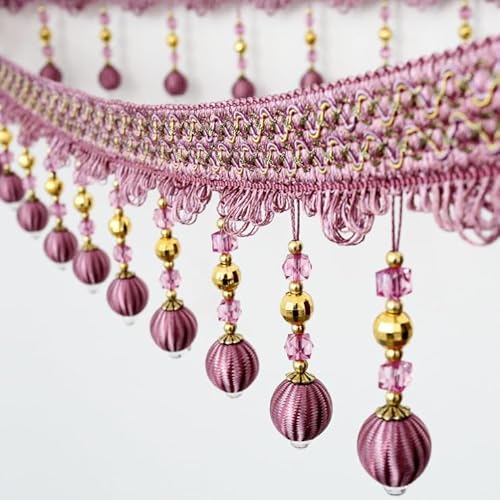 1 Stück geflochtene Fransenbesatz mit Kristallperlen for Selbermachen, Quaste, for die Heimdekoration – 6/12 Meter strapazierfähige Polyesterspitze(Purple,12 meters) von XUPBEHJO