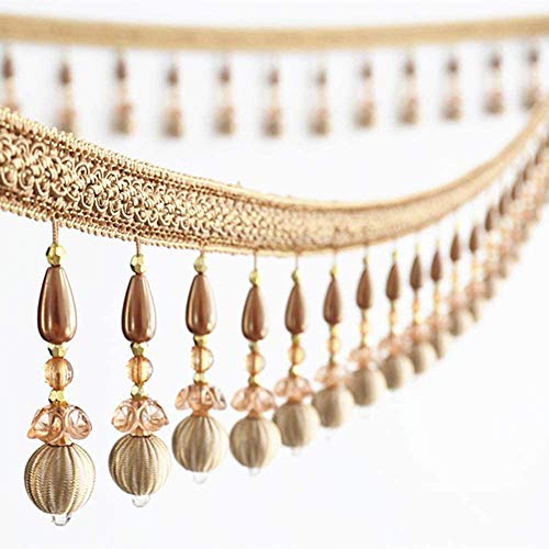1pc 5 Yards Perlen Anhänger Fransen Vorhänge Trim - elegante DIY Home Decor Nähen Dekoration(Apricot) von XUPBEHJO